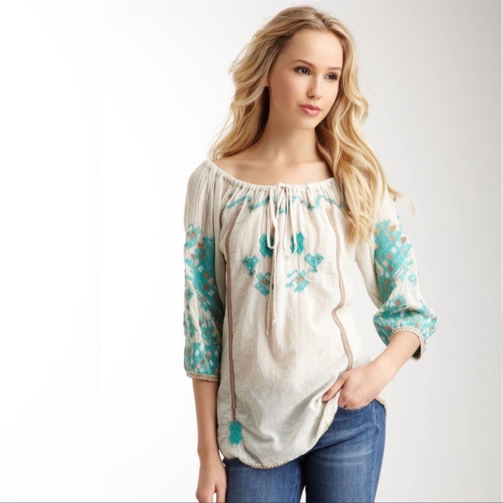 Johnny Was by Biya Women's Laika Embroidered Peasant Blouse Small